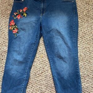 Woman Within 18w Blue Women's Jeans with Floral Embroidery